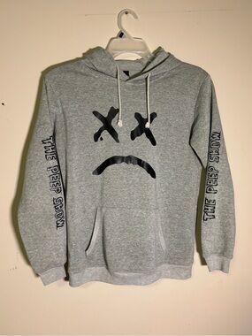 Gray Graphic Hoodie Sweatshirt with 'The Peep Show' Sleeve Print